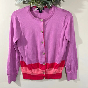 Lands’ End Supima Cotton Crewneck Cardigan Sweater Gold Flower Buttons S